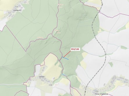 Lesní pozemek o výměře 5079 m2, podíl 1/1, katastrální území Nová Hradečná, obec Nová Hradečná, obec