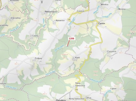 Lesní pozemek o výměře 795 m2, podíl 1/1, katastrální území Kněž u Čestína, obec Čestín, obec s rozš