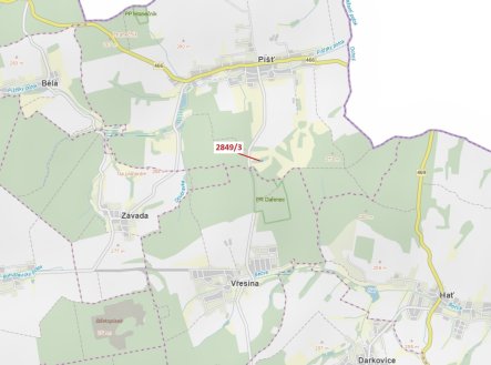 Lesní pozemek o výměře 1130 m2, podíl 1/1, katastrální území Píšť, obec Píšť, obec s rozšířenou půso