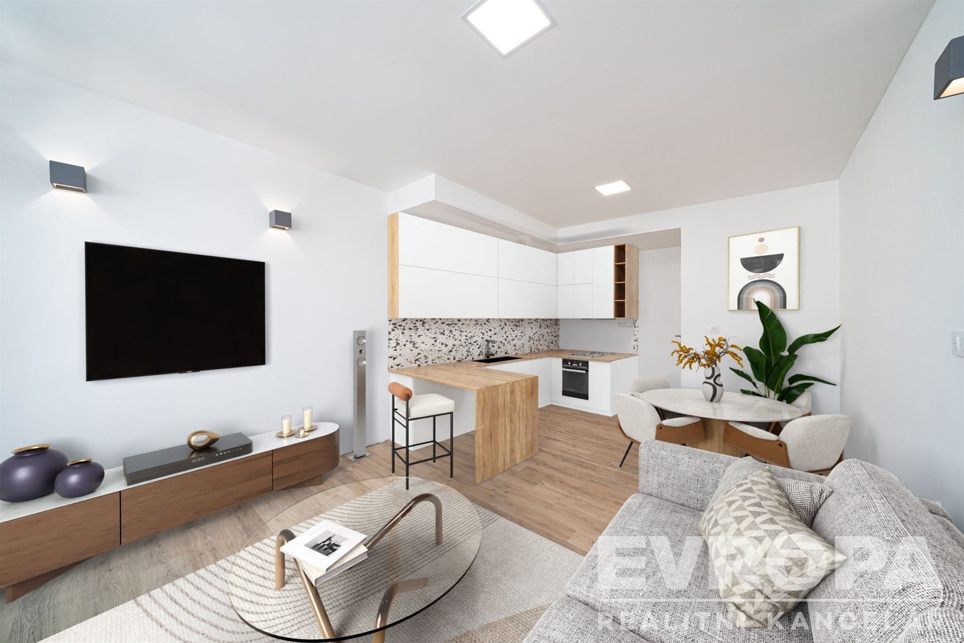 obývací pokoj s kuchyňským koutem (vizualizace)