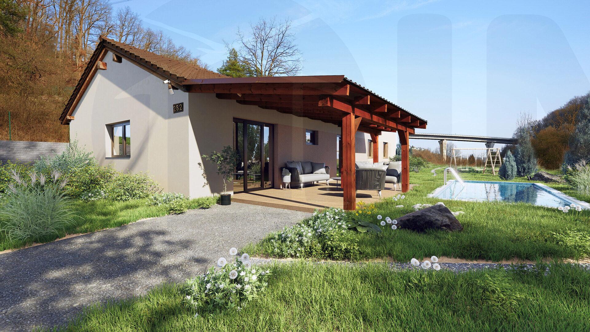 Moderní rodinný dům 4+kk s pozemkem 2028 m², s minimálními náklady a maximálním soukromím, Hrdlořezy