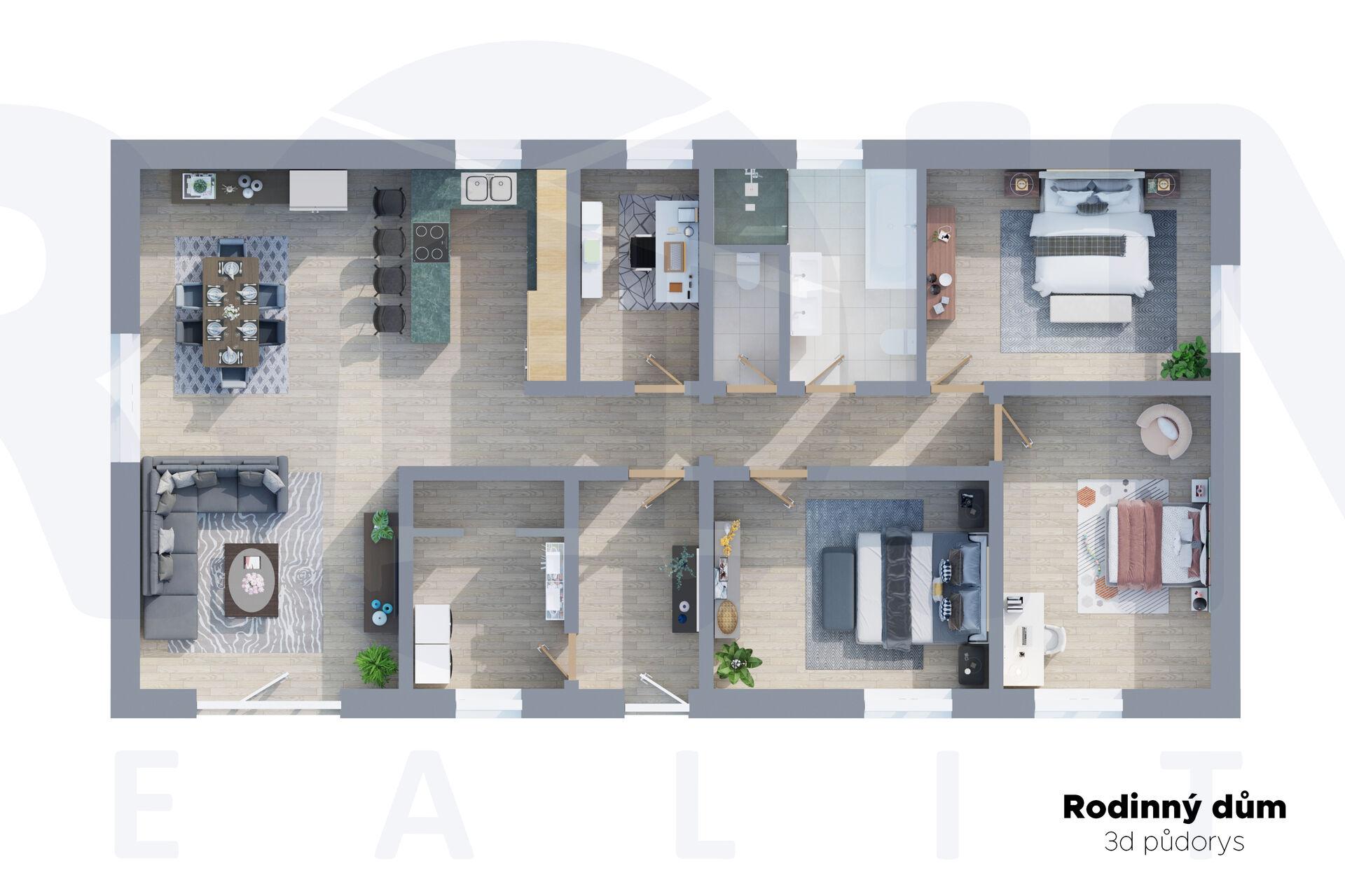 Moderní rodinný dům 4+kk s pozemkem 2028 m², s minimálními náklady a maximálním soukromím, Hrdlořezy