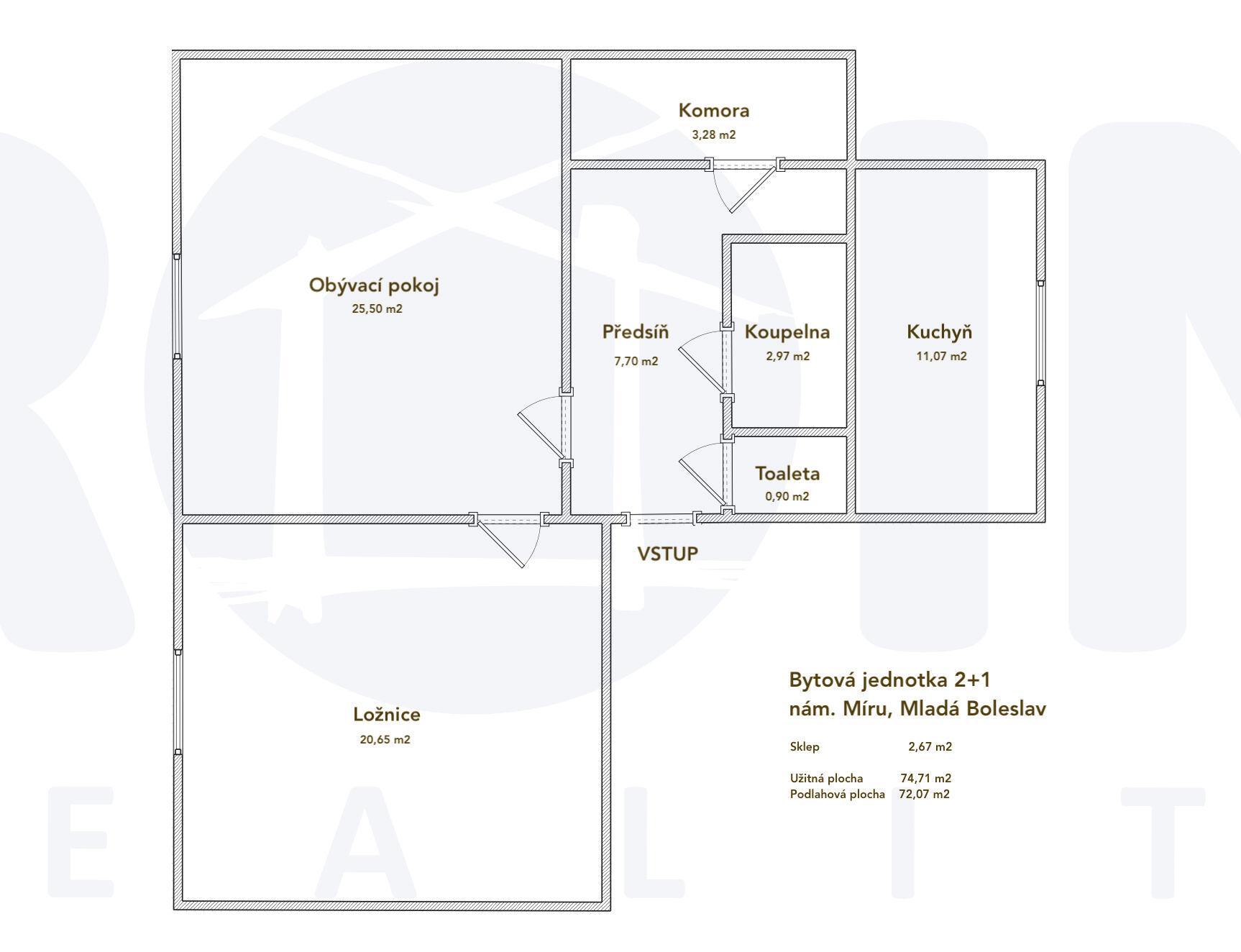 Prodej světlého bytu 2+1, 75 m², v centru města s velkým potenciálem a nízkými náklady