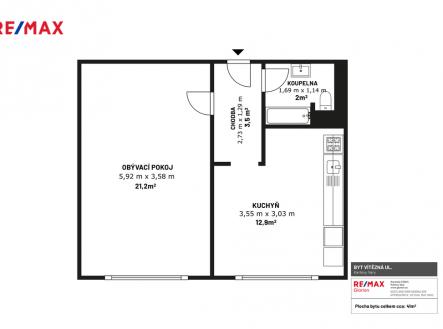 Pronájem bytu, 2+kk, 42 m²