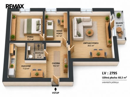 Prodej bytu, 2+1, 68 m²
