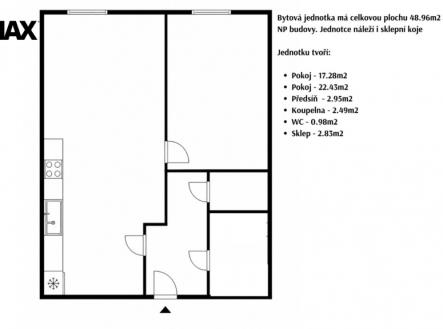 Prodej bytu, 2+kk, 49 m²