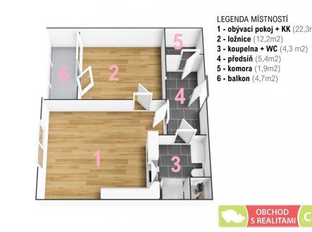 Pronájem bytu, 2+kk, 50 m²