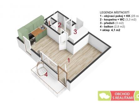 Pronájem bytu, 1+kk, 45 m²
