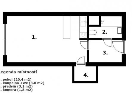 Pronájem bytu, 1+kk, 29 m²