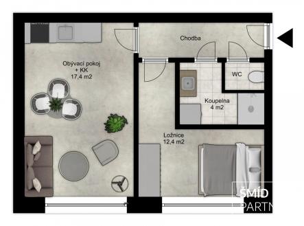 Pronájem bytu, 2+kk, 44 m²