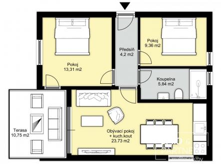 Prodej bytu, 3+kk, 64 m²