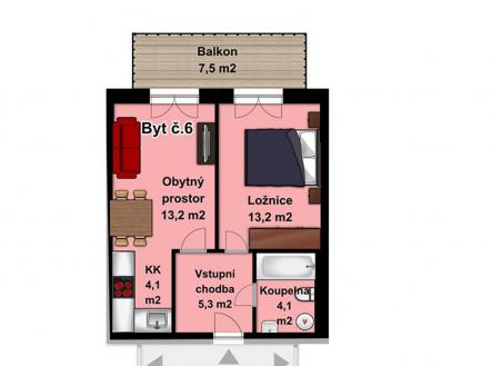 Pronájem bytu, 2+kk, 40 m²