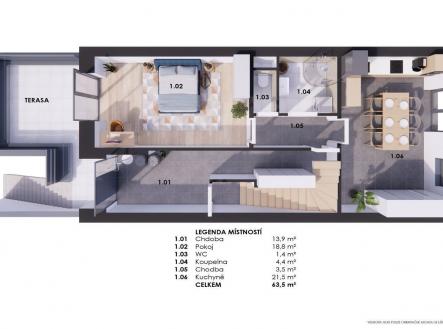 Prodej bytu, 2+kk, 51 m²