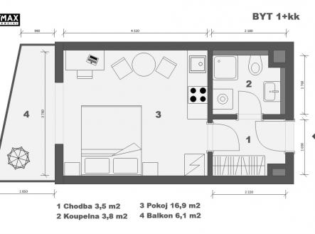 Pronájem bytu, 1+kk, 31 m²