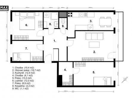 Pronájem bytu, 4+1, 89 m²