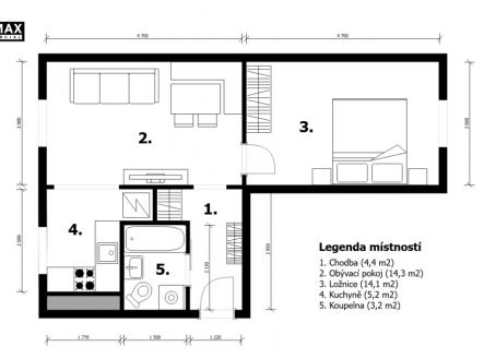 Prodej bytu, 2+kk, 42 m²