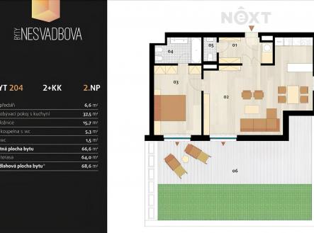 Prodej bytu, 2+kk, 67 m²