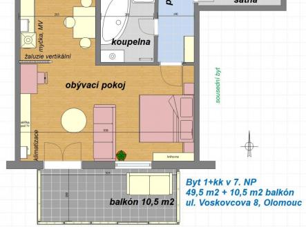 Pronájem bytu, 1+kk, 60 m²
