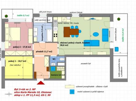 Pronájem bytu, 3+kk, 106 m²