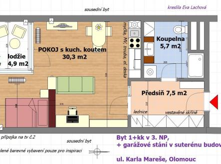 Pronájem bytu, 1+kk, 45 m²