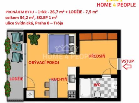 Pronájem bytu, 1+kk, 34 m²