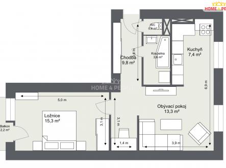 Pronájem bytu, 2+kk, 50 m²