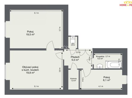 Prodej bytu, 2+1, 57 m²
