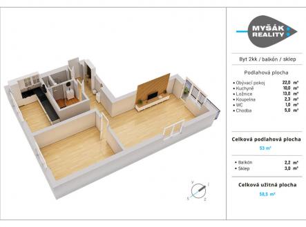 Prodej bytu, 2+1, 55 m²