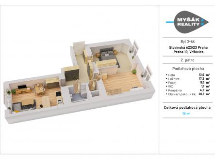 Prodej bytu, 3+kk, 75 m²