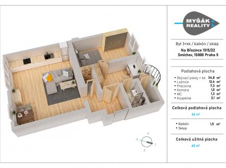 Prodej bytu, 3+kk, 65 m²