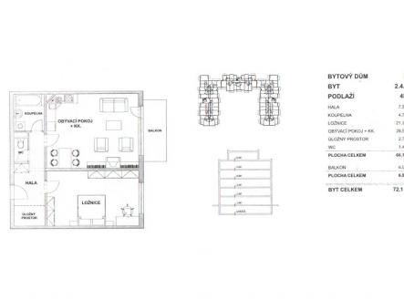 Pronájem bytu, 2+kk, 72 m²