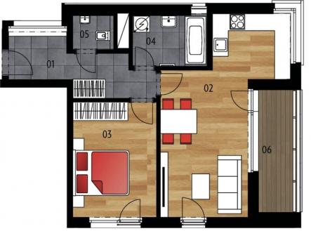 Pronájem bytu, 2+kk, 59 m²