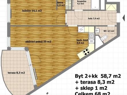 Pronájem bytu, 2+kk, 68 m²