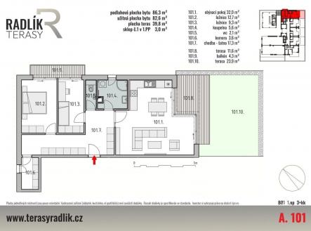 Prodej bytu, 3+kk, 86 m²