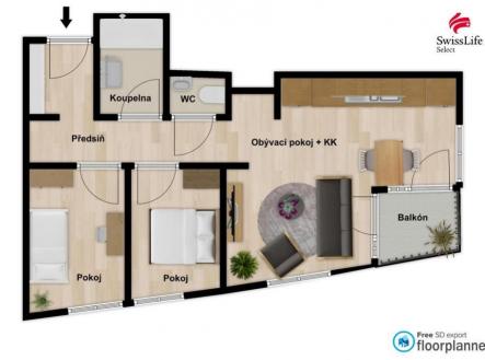 Pronájem bytu, 3+kk, 76 m²