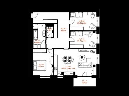 Prodej bytu, 4+kk, 116 m²