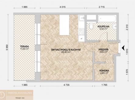 Pronájem bytu, 1+kk, 39 m²