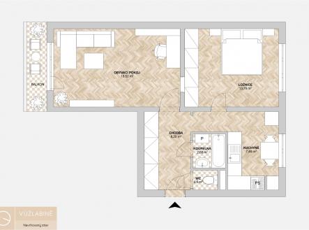 Pronájem bytu, 2+1, 56 m²