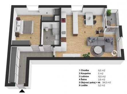Pronájem bytu, 2+kk, 68 m²