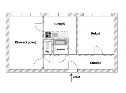 Pronájem bytu, 2+1, 51 m²