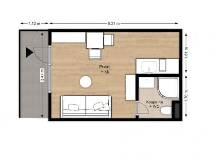 Pronájem bytu, 1+kk, 17 m²