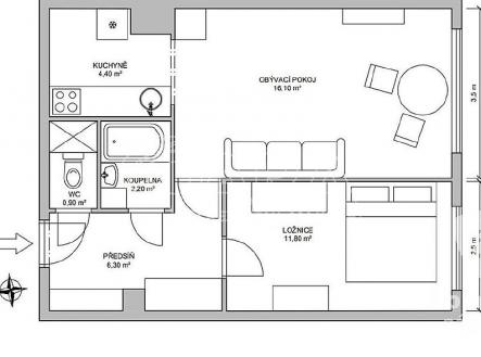 Pronájem bytu, 2+kk, 43 m²