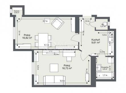 Prodej bytu, 2+kk, 49 m²