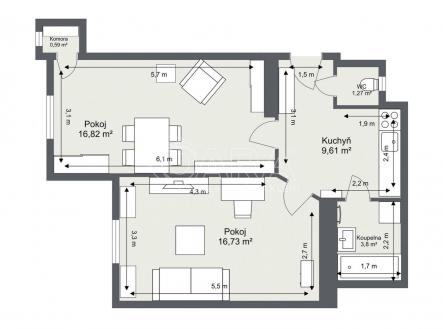 Prodej bytu, 2+kk, 49 m²
