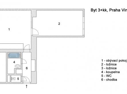 Pronájem bytu, 3+kk, 58 m²