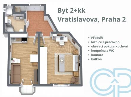 Prodej bytu, 2+kk, 47 m²