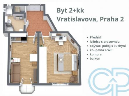 Prodej bytu, 2+kk, 47 m²