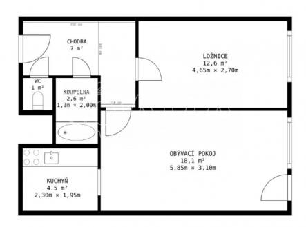 Pronájem bytu, 2+kk, 43 m²