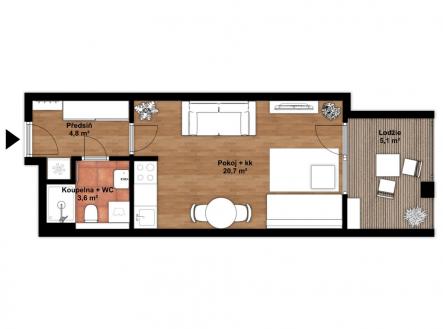 Pronájem bytu, 1+kk, 37 m²