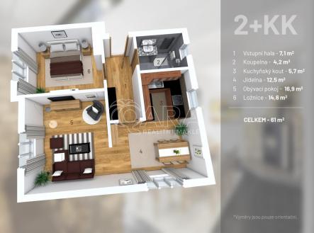 Prodej bytu, 2+kk, 61 m²